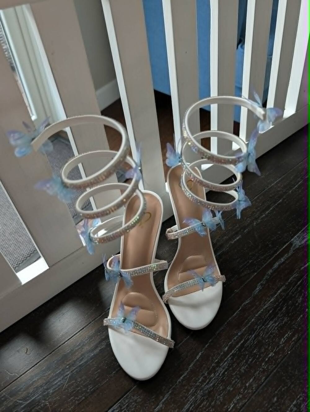 Windsor White Butterfly Rhinestone Spiral Stiletto Heels